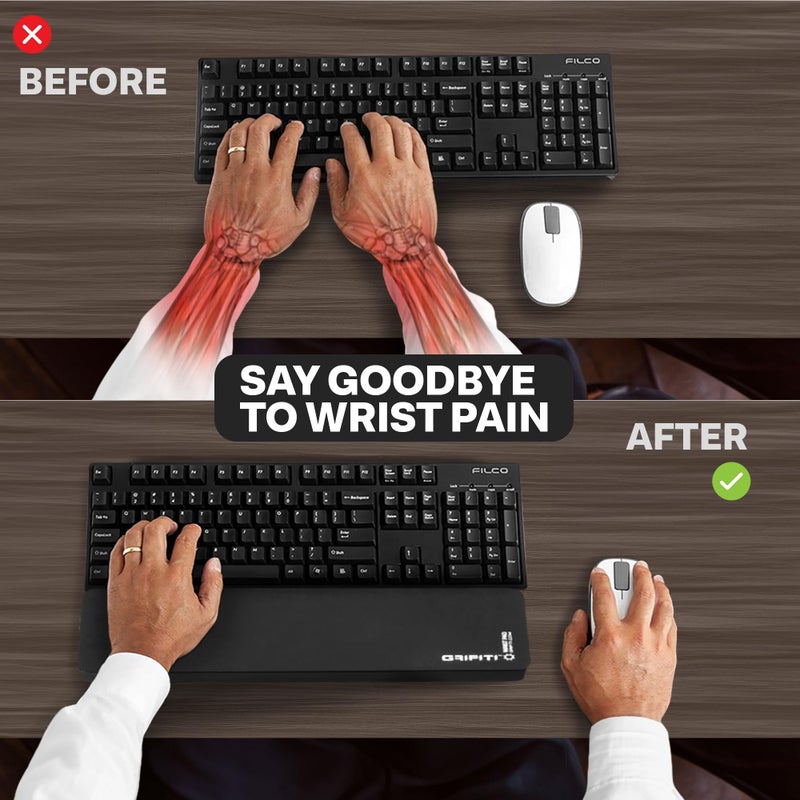 GRIFITI Fat Wrist Pad 14 X 4 X 0.75 Inch Computer Keyboard Rest Support for Tenkeyless Ergonomic Gaming Wrists Rests Pads - Desk Keyboards Resting Accessories for Carpal Tunnel (Black Nylon) - Image 3